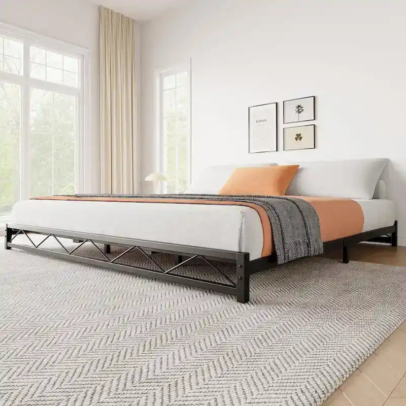 Twin Size 6" Low Profile Metal Platform Bed Frame with Wave Design - 1000 lbs Capacity, No Box Spring Needed