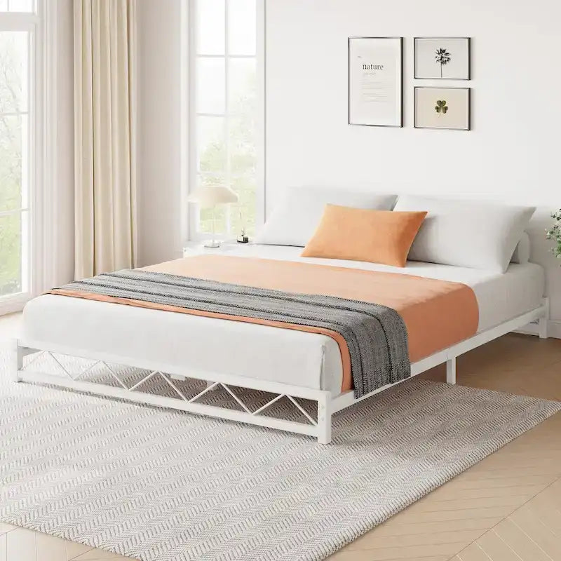 Twin Size 6" Low Profile Metal Platform Bed Frame with Wave Design - 1000 lbs Capacity, No Box Spring Needed