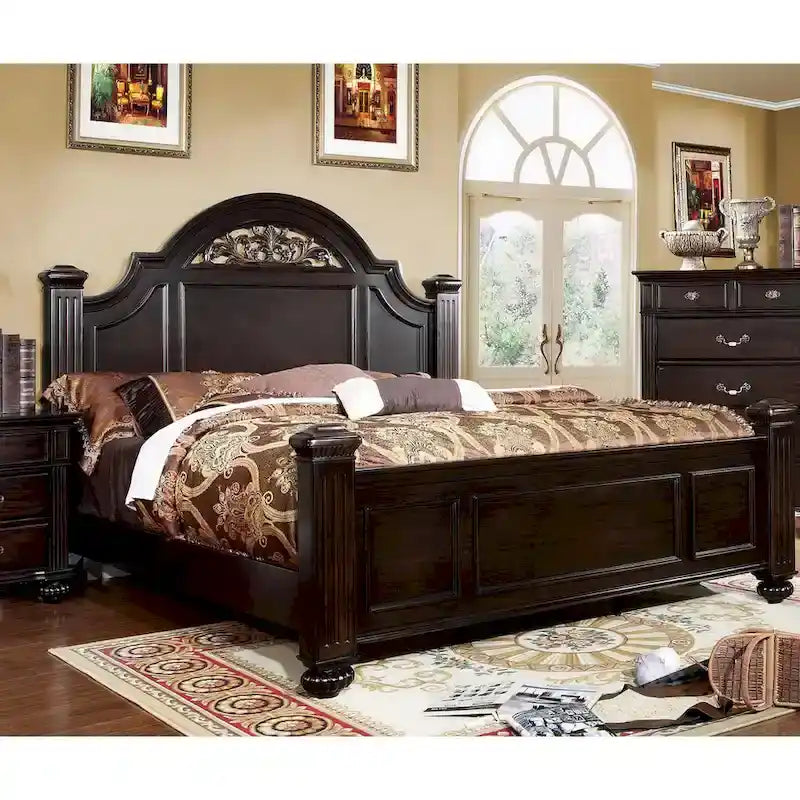 Furniture of America Vame Traditional Walnut Queen Wood Four Poster Bed