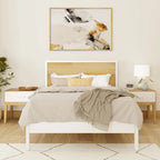 Full Size Modern White Platform Bed - Solid Pine & Birch Wood, Low-Profile Headboard, 500 lbs Capacity, Non-Toxic