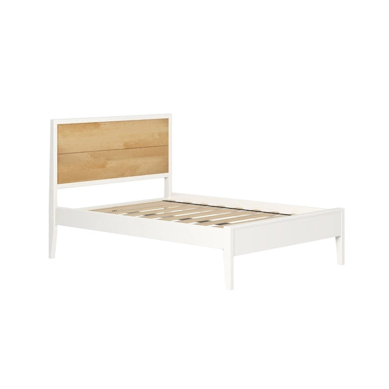 Full Size Modern White Platform Bed - Solid Pine & Birch Wood, Low-Profile Headboard, 500 lbs Capacity, Non-Toxic