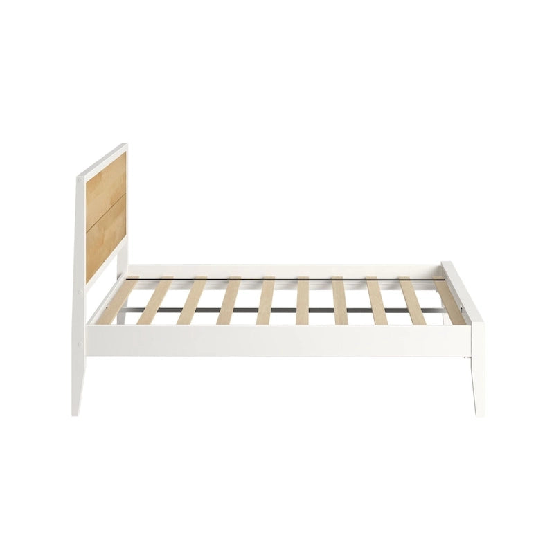 Full Size Modern White Platform Bed - Solid Pine & Birch Wood, Low-Profile Headboard, 500 lbs Capacity, Non-Toxic
