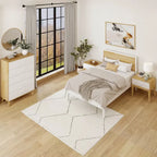 Full Size Modern White Platform Bed - Solid Pine & Birch Wood, Low-Profile Headboard, 500 lbs Capacity, Non-Toxic