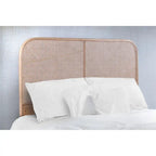 Natural Cane & Teak Wood Headboard - Handwoven Sustainable Fiber, Modern Curved Design, Wall or Bed Frame Mount, Adjustable Compatible