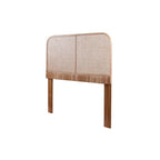 Natural Cane & Teak Wood Headboard - Handwoven Sustainable Fiber, Modern Curved Design, Wall or Bed Frame Mount, Adjustable Compatible