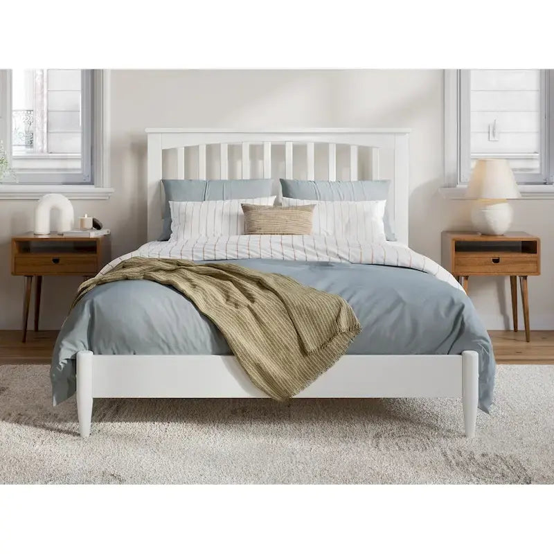 Solid Wood Low Profile Platform Bed - Mission Slatted Headboard, USB Charging Ports, 800 lbs, Twin-King Sizes