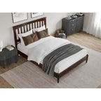 Solid Wood Low Profile Platform Bed - Mission Slatted Headboard, USB Charging Ports, 800 lbs, Twin-King Sizes