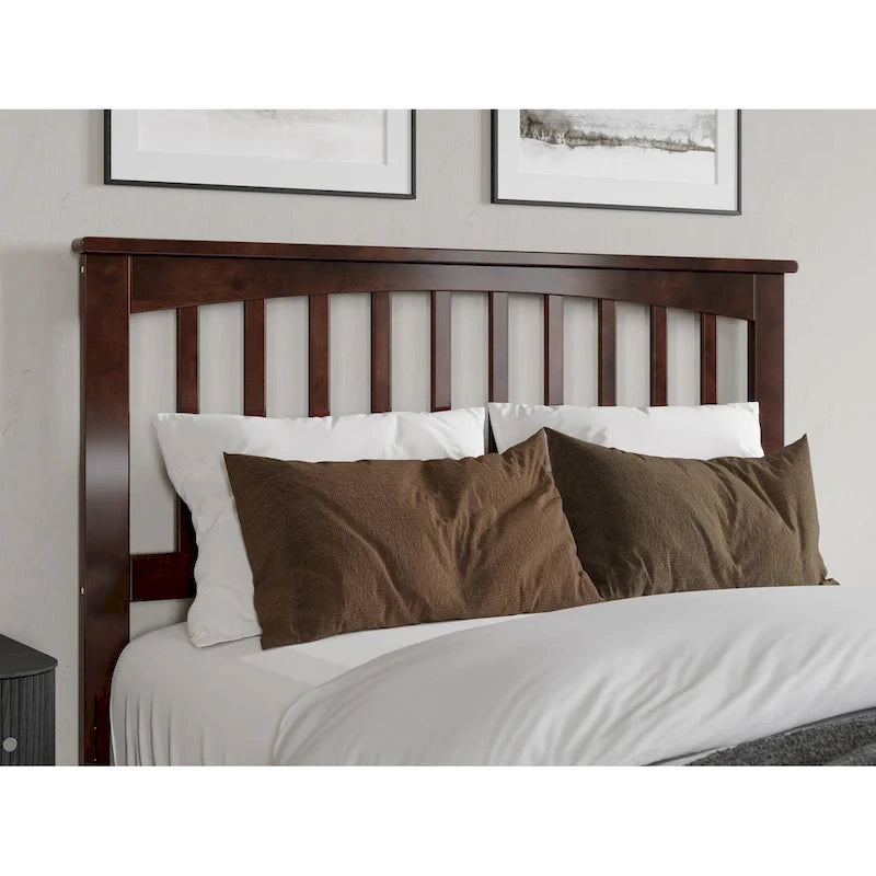 Solid Wood Low Profile Platform Bed - Mission Slatted Headboard, USB Charging Ports, 800 lbs, Twin-King Sizes