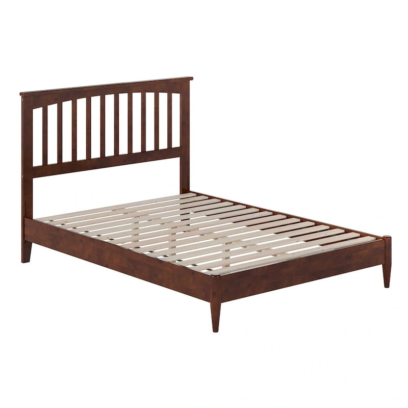 Solid Wood Low Profile Platform Bed - Mission Slatted Headboard, USB Charging Ports, 800 lbs, Twin-King Sizes