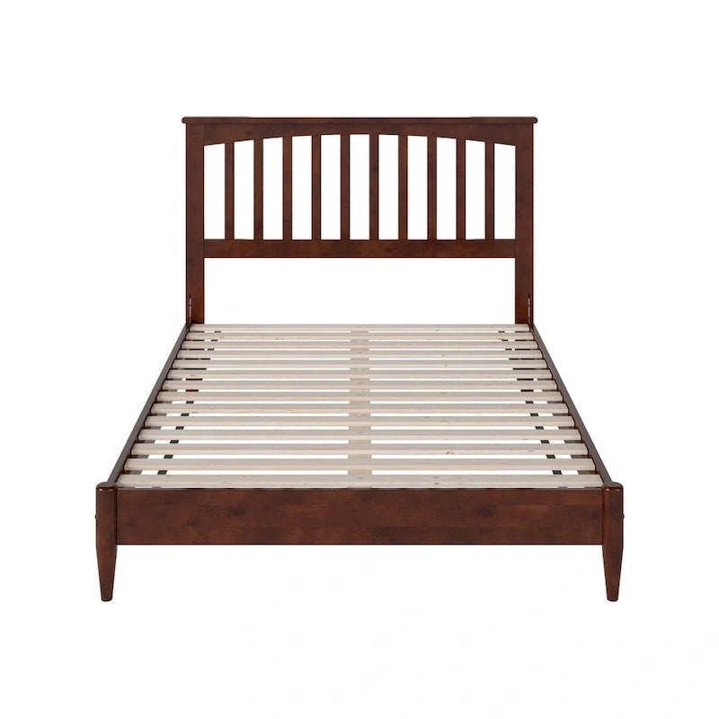 Solid Wood Low Profile Platform Bed - Mission Slatted Headboard, USB Charging Ports, 800 lbs, Twin-King Sizes