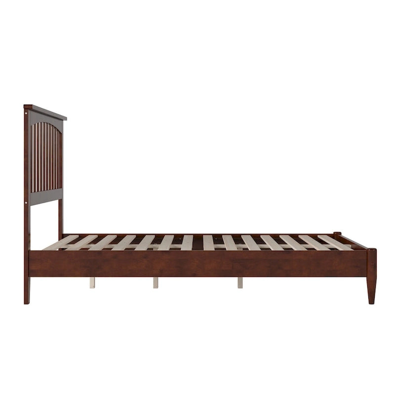 Solid Wood Low Profile Platform Bed - Mission Slatted Headboard, USB Charging Ports, 800 lbs, Twin-King Sizes
