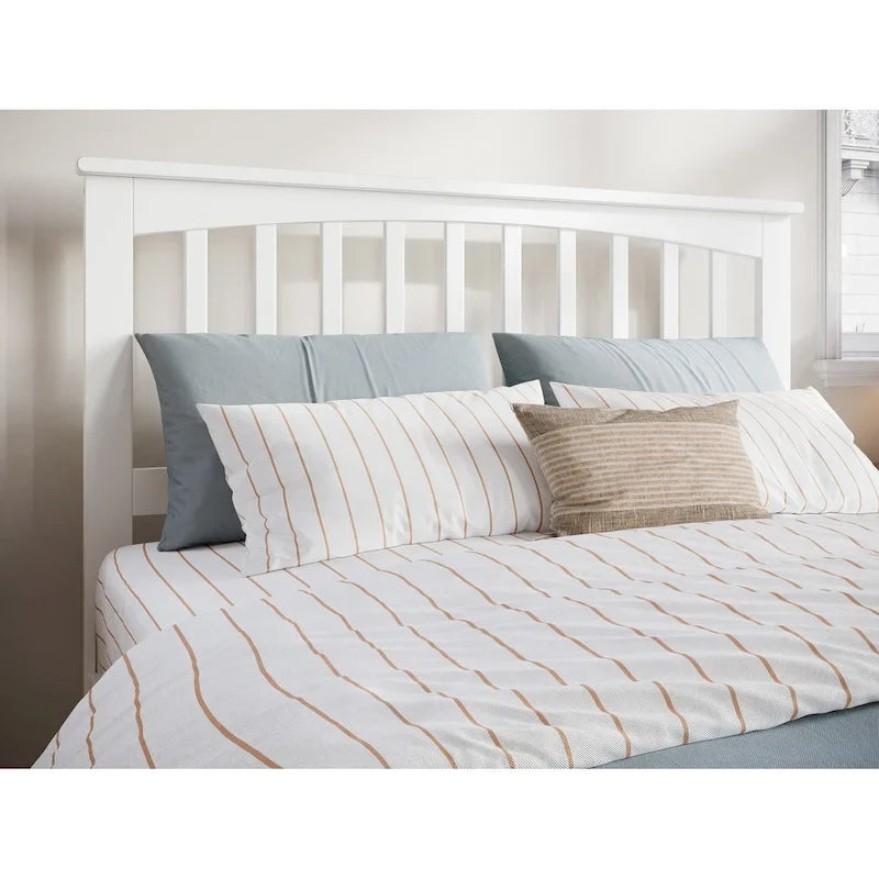 Solid Wood Low Profile Platform Bed - Mission Slatted Headboard, USB Charging Ports, 800 lbs, Twin-King Sizes