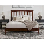 Solid Wood Low Profile Platform Bed - Mission Slatted Headboard, USB Charging Ports, 800 lbs, Twin-King Sizes