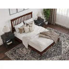 Solid Wood Low Profile Platform Bed - Mission Slatted Headboard, USB Charging Ports, 800 lbs, Twin-King Sizes