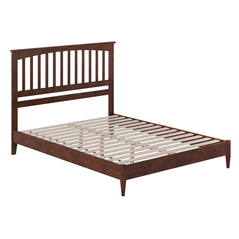Solid Wood Low Profile Platform Bed - Mission Slatted Headboard, USB Charging Ports, 800 lbs, Twin-King Sizes