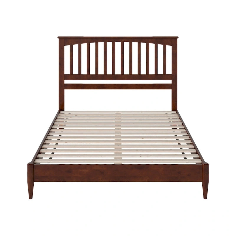 Solid Wood Low Profile Platform Bed - Mission Slatted Headboard, USB Charging Ports, 800 lbs, Twin-King Sizes