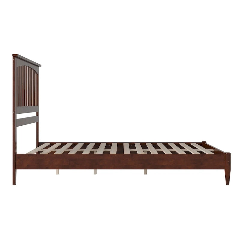 Solid Wood Low Profile Platform Bed - Mission Slatted Headboard, USB Charging Ports, 800 lbs, Twin-King Sizes