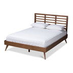 Mid-Century Modern Walnut Wood Platform Bed - Adjustable Headboard Height, No Box Spring, Full/Queen/King