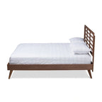 Mid-Century Modern Walnut Wood Platform Bed - Adjustable Headboard Height, No Box Spring, Full/Queen/King