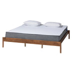 Queen/King Mid-Century Modern Ash Walnut Wood Platform Bed Frame - Low Profile, No Box Spring Needed, Rounded Legs