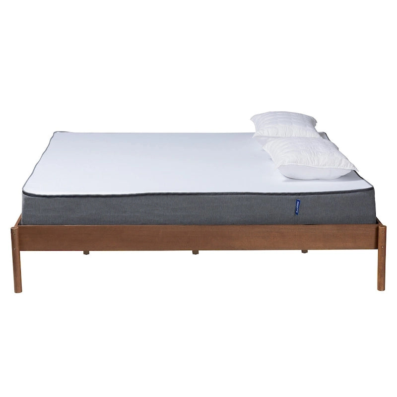 Queen/King Mid-Century Modern Ash Walnut Wood Platform Bed Frame - Low Profile, No Box Spring Needed, Rounded Legs