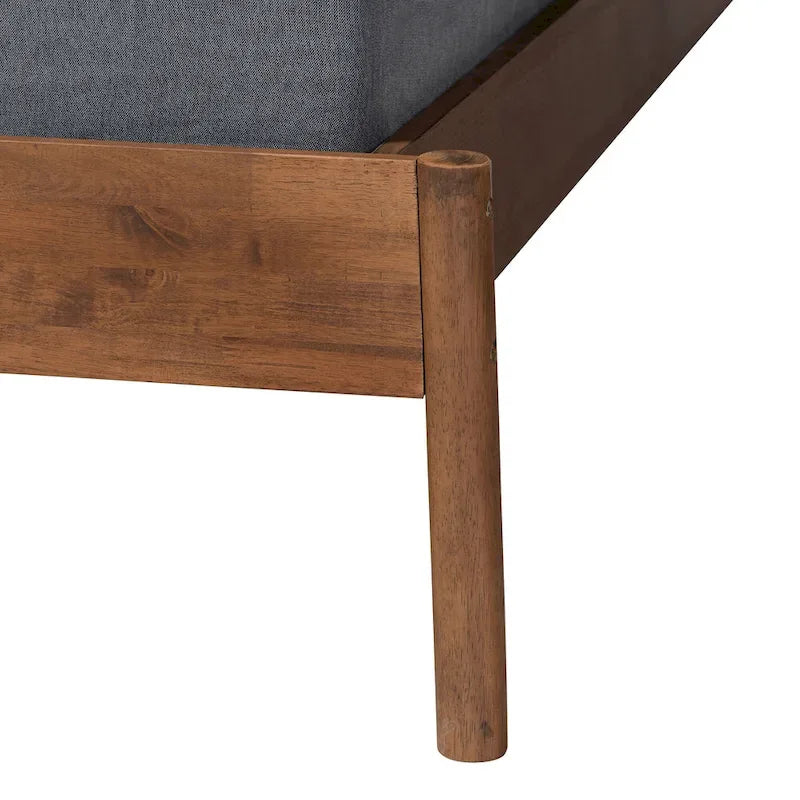 Queen/King Mid-Century Modern Ash Walnut Wood Platform Bed Frame - Low Profile, No Box Spring Needed, Rounded Legs