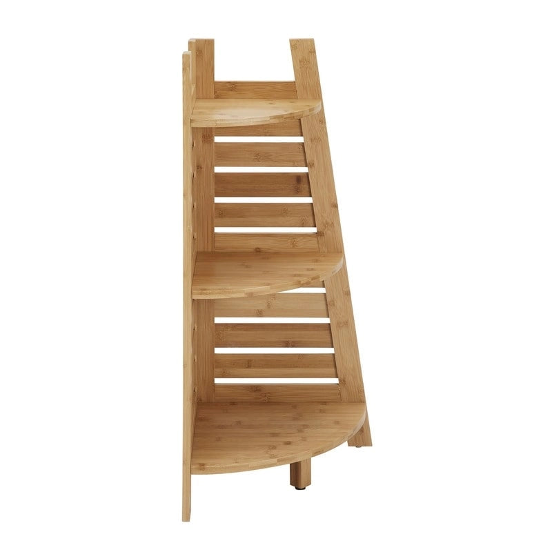 Bamboo Corner Shelf - 3 Tiers - 32.75"H - Solid Bamboo - Natural Wood Finish - 10 lbs Per Shelf - Space-Saving - 14.5"W x 14.5"D - Bathroom Kitchen Living Room