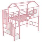 Twin Metal Loft Bed with House Roof Design, Storage Box & Safety Guardrails - Black Frame with Ladder for Kids Bedroom