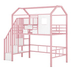Twin Metal Loft Bed with House Roof Design, Storage Box & Safety Guardrails - Black Frame with Ladder for Kids Bedroom