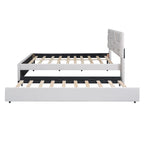 Full Size Linen Platform Bed with Twin Trundle - Brick Pattern Headboard, 400 lbs Capacity, No Box Spring Needed