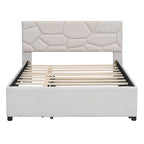 Full Size Linen Platform Bed with Twin Trundle - Brick Pattern Headboard, 400 lbs Capacity, No Box Spring Needed