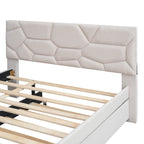 Full Size Linen Platform Bed with Twin Trundle - Brick Pattern Headboard, 400 lbs Capacity, No Box Spring Needed
