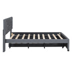 Full Size Linen Platform Bed with Twin Trundle - Brick Pattern Headboard, 400 lbs Capacity, No Box Spring Needed