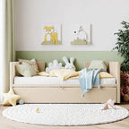 Twin Velvet Upholstered Daybed with Pop-Up Trundle - Expands to King, Backrest & Armrests, No Box Spring Needed