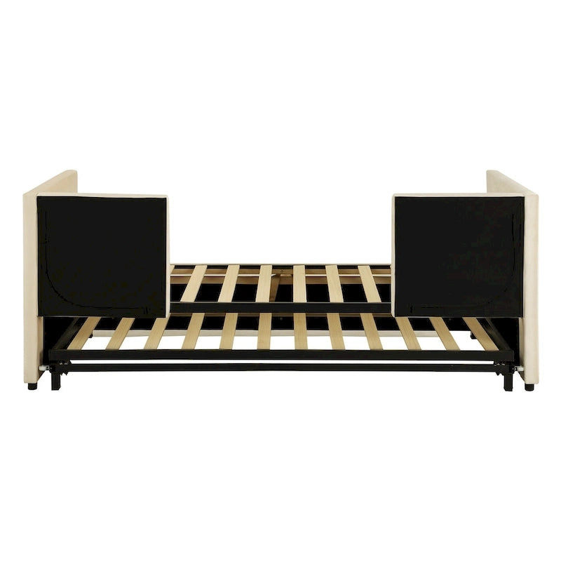 Twin Velvet Upholstered Daybed with Pop-Up Trundle - Expands to King, Backrest & Armrests, No Box Spring Needed