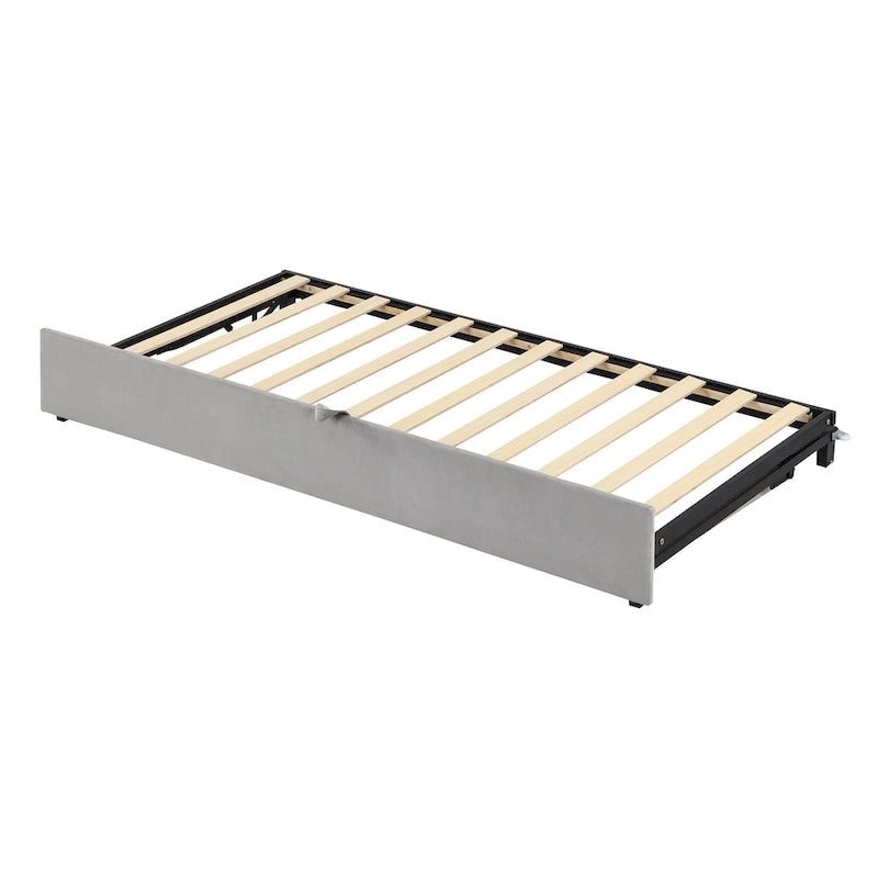 Twin Velvet Upholstered Daybed with Pop-Up Trundle - Expands to King, Backrest & Armrests, No Box Spring Needed