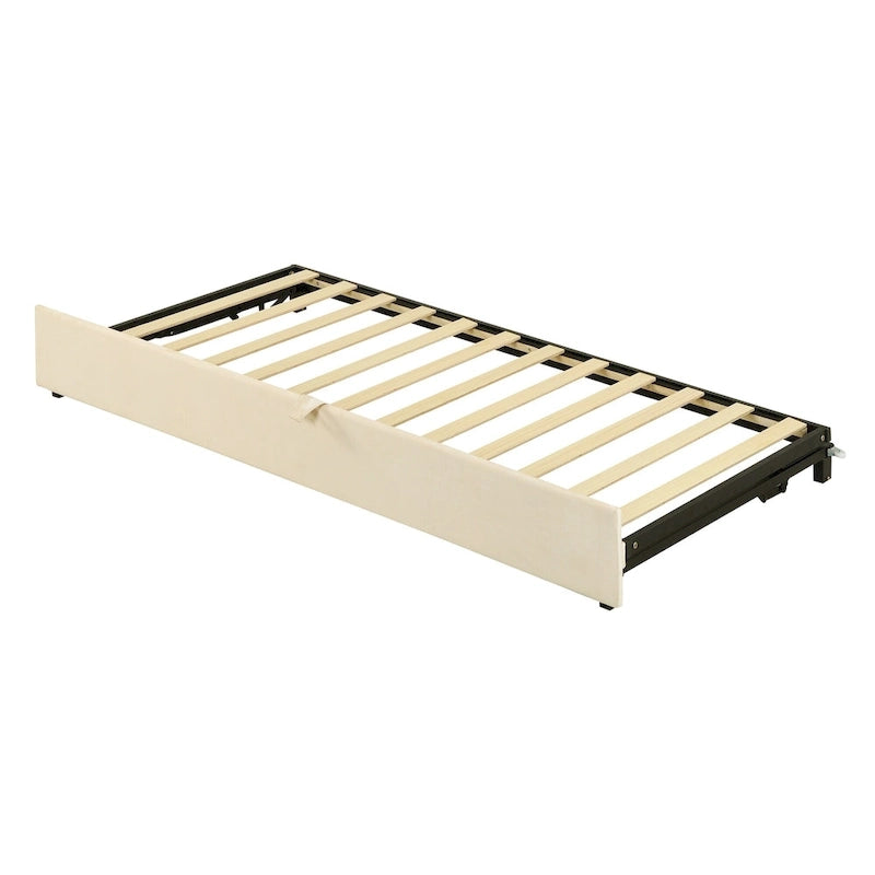 Twin Velvet Upholstered Daybed with Pop-Up Trundle - Expands to King, Backrest & Armrests, No Box Spring Needed