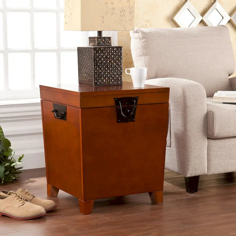 3-Piece Trunk Table Set - Mission Oak Coffee Table & 2 End Tables, Storage, Black Hardware, Pine Veneer, Safety Hinges