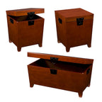 3-Piece Trunk Table Set - Mission Oak Coffee Table & 2 End Tables, Storage, Black Hardware, Pine Veneer, Safety Hinges
