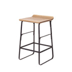 Counter Height Stool - 25"H Seat - Mango Wood - Black Metal Frame - Low Back - Contoured Seat - Footrest - 16"W x 25"H - No Assembly - Modern Industrial Style