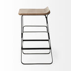 Counter Height Stool - 25"H Seat - Mango Wood - Black Metal Frame - Low Back - Contoured Seat - Footrest - 16"W x 25"H - No Assembly - Modern Industrial Style