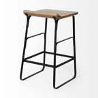 Counter Height Stool - 25"H Seat - Mango Wood - Black Metal Frame - Low Back - Contoured Seat - Footrest - 16"W x 25"H - No Assembly - Modern Industrial Style