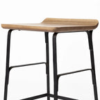 Counter Height Stool - 25"H Seat - Mango Wood - Black Metal Frame - Low Back - Contoured Seat - Footrest - 16"W x 25"H - No Assembly - Modern Industrial Style