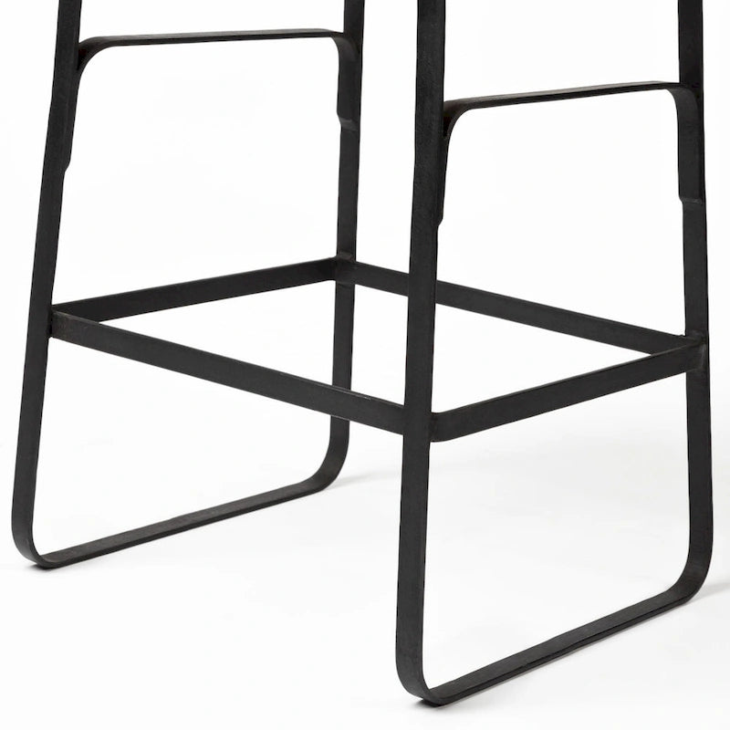Counter Height Stool - 25"H Seat - Mango Wood - Black Metal Frame - Low Back - Contoured Seat - Footrest - 16"W x 25"H - No Assembly - Modern Industrial Style