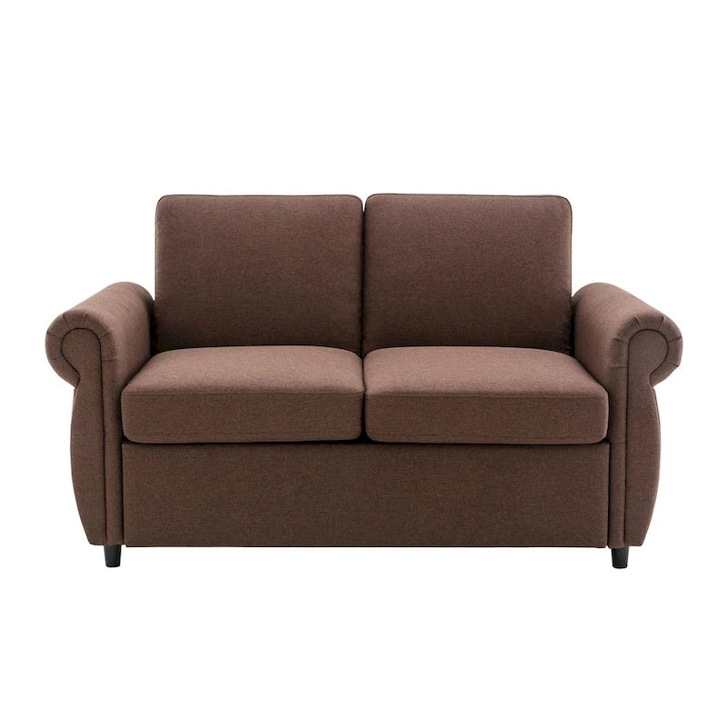 Pull-Out Sleeper Loveseat with Twin Memory Foam Mattress - 57.5" Linen Fabric Sofa Bed, 400lbs Capacity, Steel Frame - Convertible Space-Saving