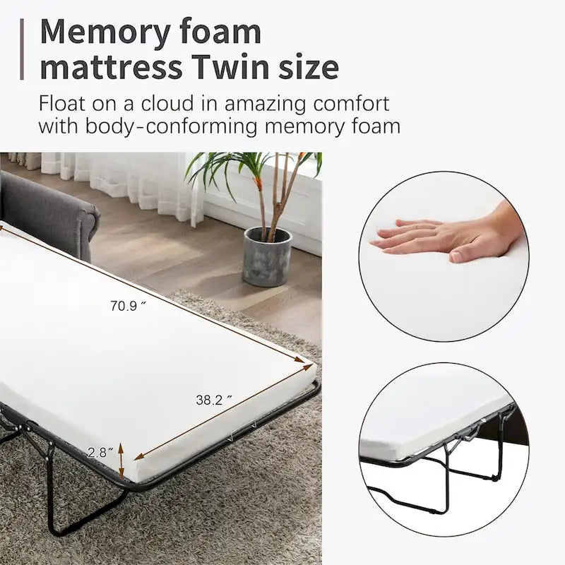 Pull-Out Sleeper Loveseat with Twin Memory Foam Mattress - 57.5" Linen Fabric Sofa Bed, 400lbs Capacity, Steel Frame - Convertible Space-Saving