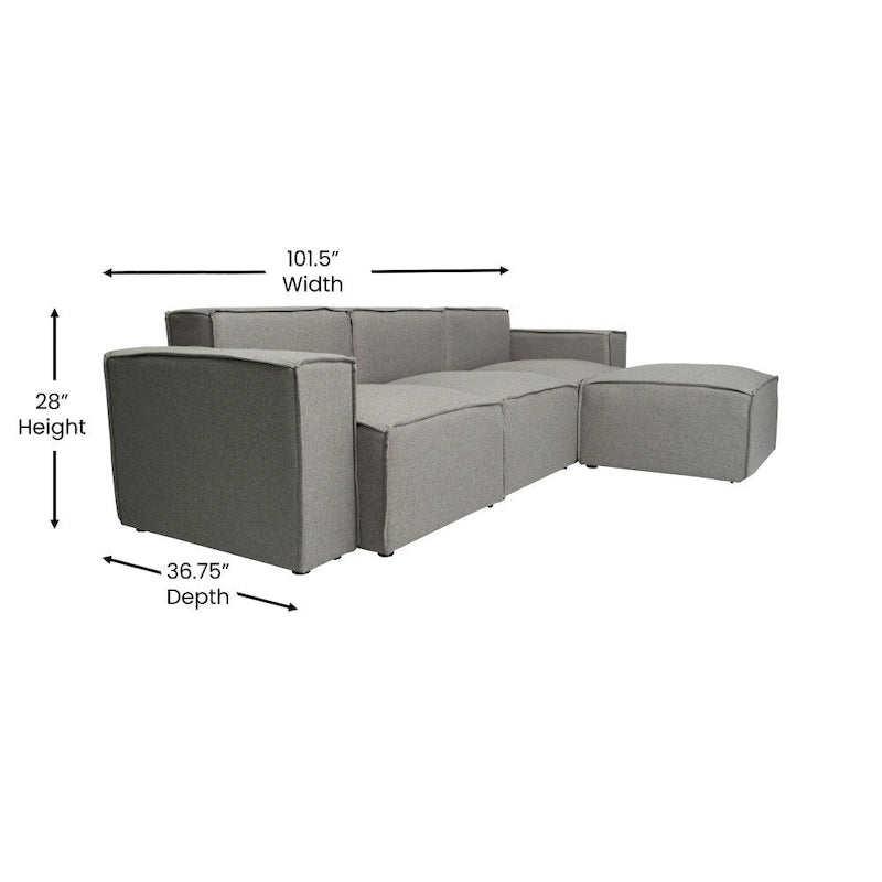4-Piece Modular Sectional Sofa - Contemporary with Ottoman, Pocket Spring Core, Solid Wood Frame, 300 lbs Per Seat, Configurable