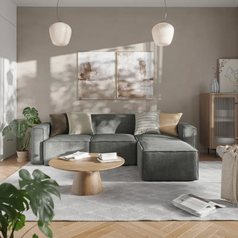 4-Piece Modular Sectional Sofa - Contemporary with Ottoman, Pocket Spring Core, Solid Wood Frame, 300 lbs Per Seat, Configurable