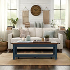 Bridgevine Home Nantucket 48 inch Coffee Table, No Assembly Required, Blue Denim and Whiskey