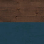 48" Farmhouse Coffee Table - Two-Tone Blue Denim & Whiskey Finish, Knotty Alder Top, 5 Caster Wheels, No Assembly, Lower Shelf